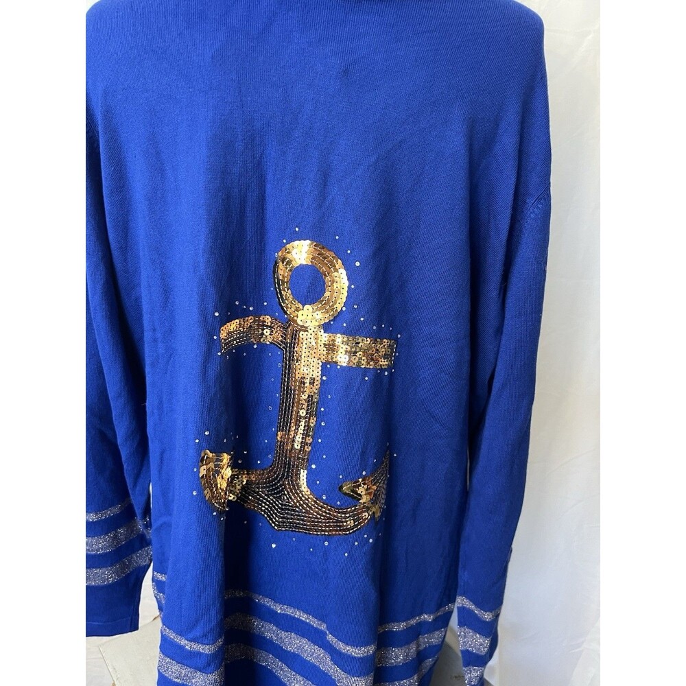 NWT QUACKER FACTORY ZIP UP HOODED KNIT TOP, ZIP FRONT, ANCHOR, 1X, NAUTICAL - Picture 5 of 12